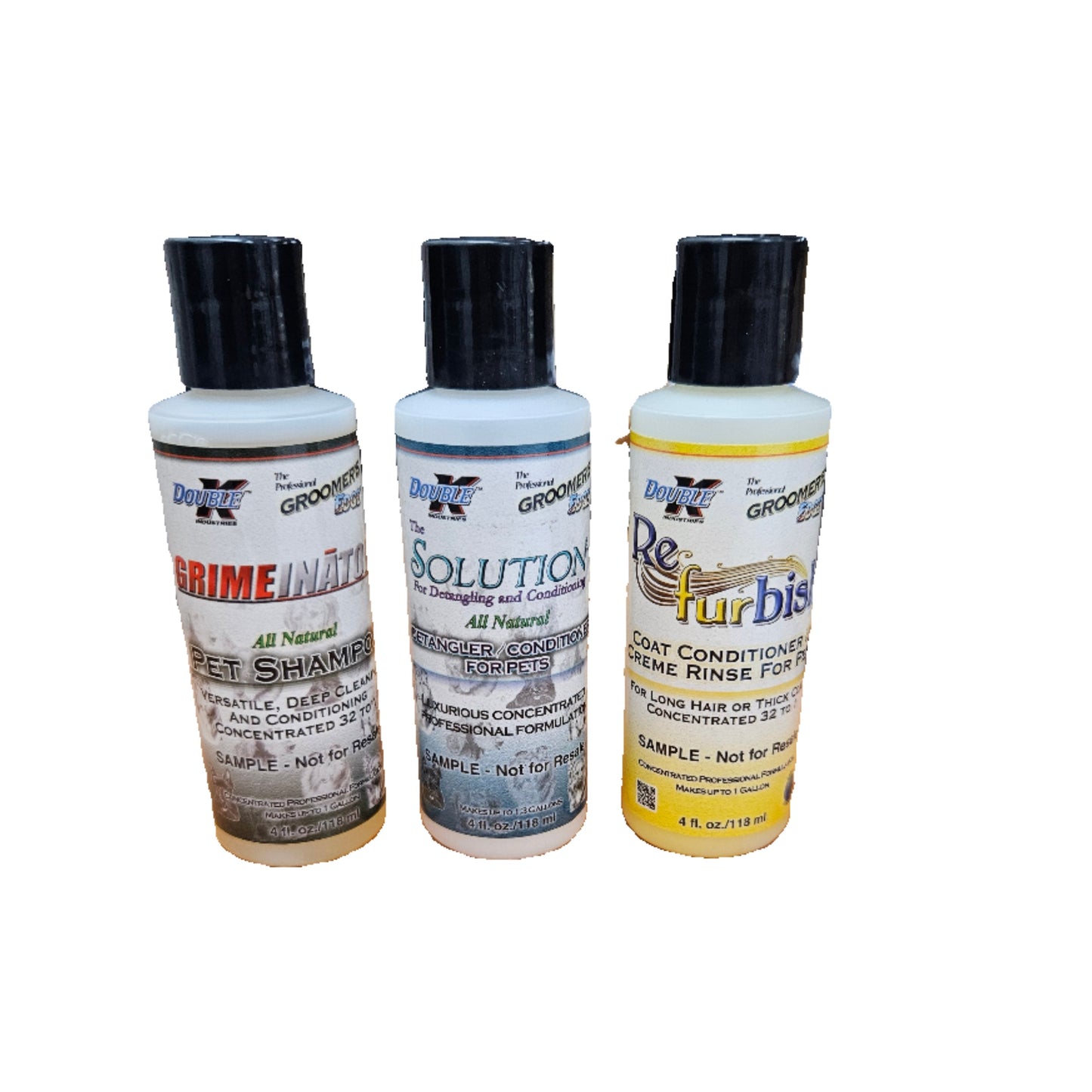 PACK 3 - Double K Groomer's Edge Sample Packs - 4oz Bottles - Assorted - SPECIAL (ND)