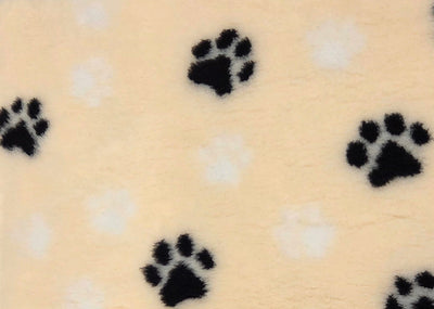 Vet Bed - Rubber Backed - Cream with Black and White Paws