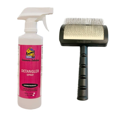 Bundle Pack - Animal House Groomers Selection 500ml Detangler Spray & Soft Pin Curved Slicker Brush (ND)