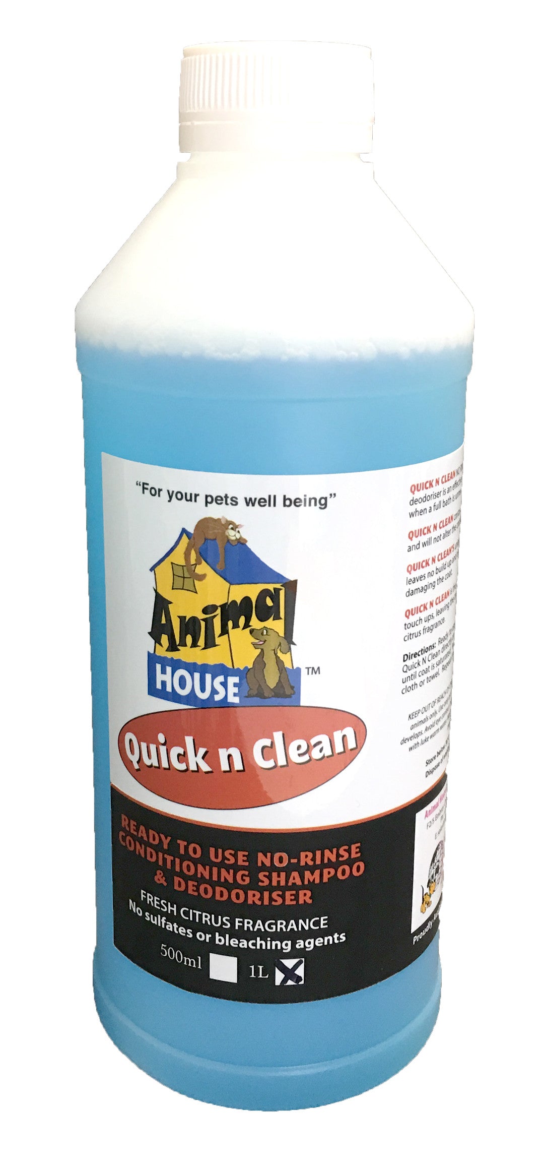 Animal House Quick n Clean Waterless Shampoo and Deodoriser – Ready to Use - Assorted Sizes