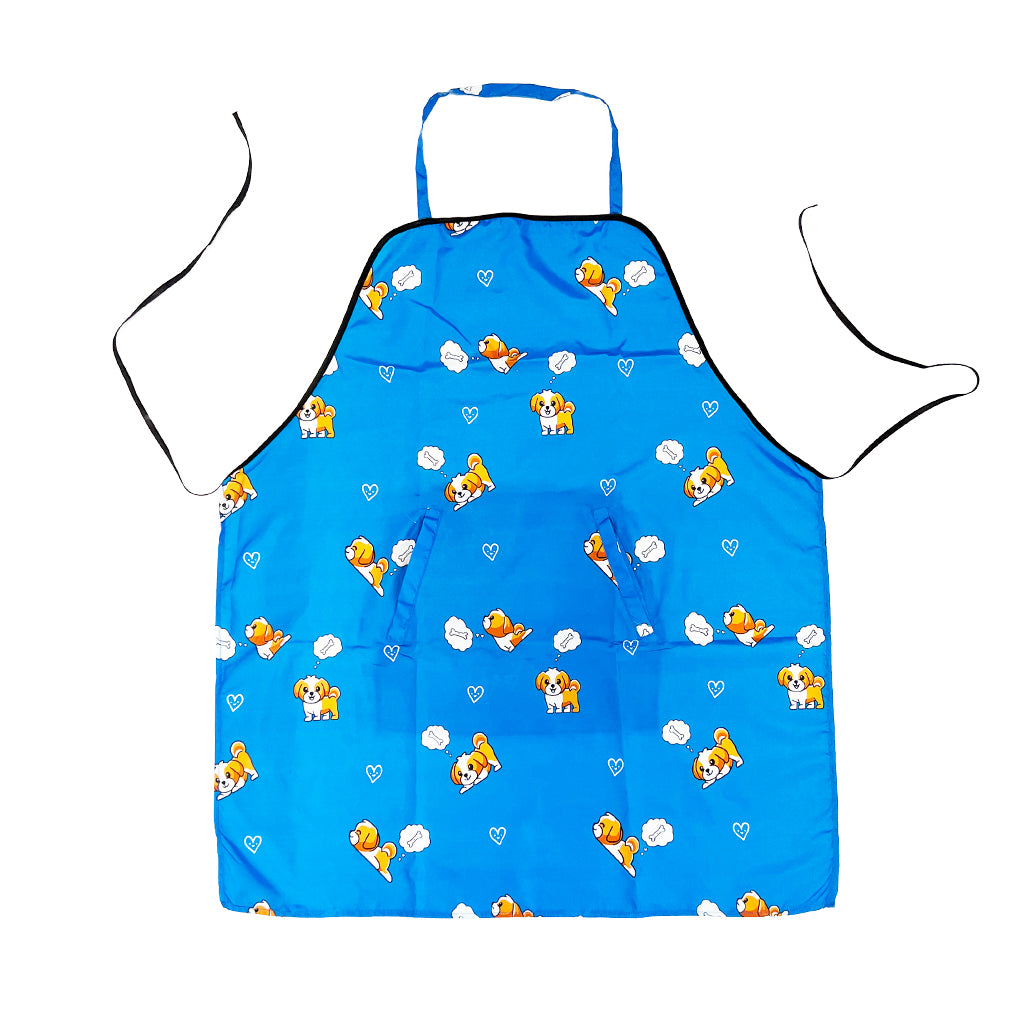 Grooming Apron - Waterproof - Blue with Puppy Dreaming of Bones