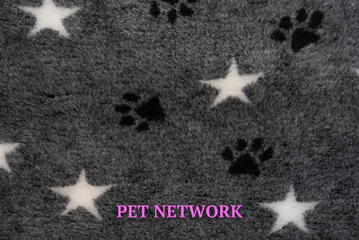 Vet Bed - Rubber Backed - Charcoal with White Stars and Black Paws