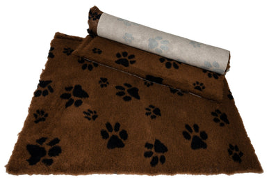 Vet Bed - Rubber Backed - Chocolate with Black Designer Paws