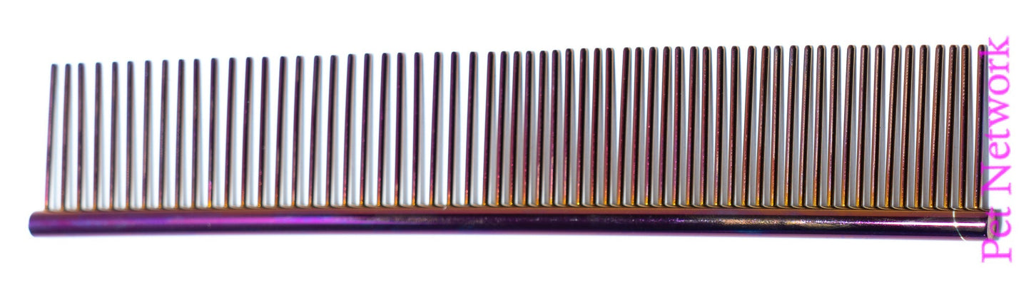 METALLIC ROUND BACK MEDIUM/COARSE DOG COMB 7.5" - PURPLE