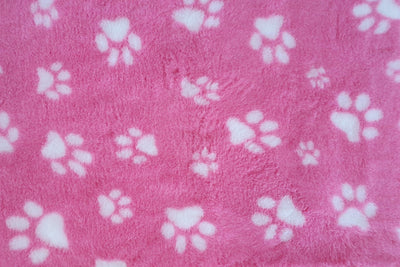 Vet Bed - Rubber Backed - Pink with White Designer Paws