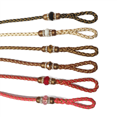 Faux Plaited Leather Tie On Bling Show Lead - 95cm Approx - Assorted Colours
