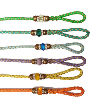 Faux Plaited Leather Tie On Bling Show Lead - 95cm Approx - Assorted Colours