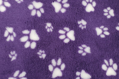 Vet Bed - Rubber Backed - Purple with White Designer Paws