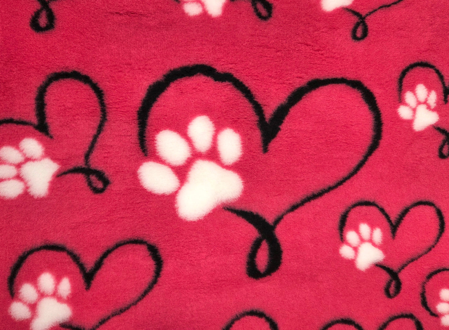 Vet Bed - Rubber Backed - Cerise with Black Love Hearts and White Paws