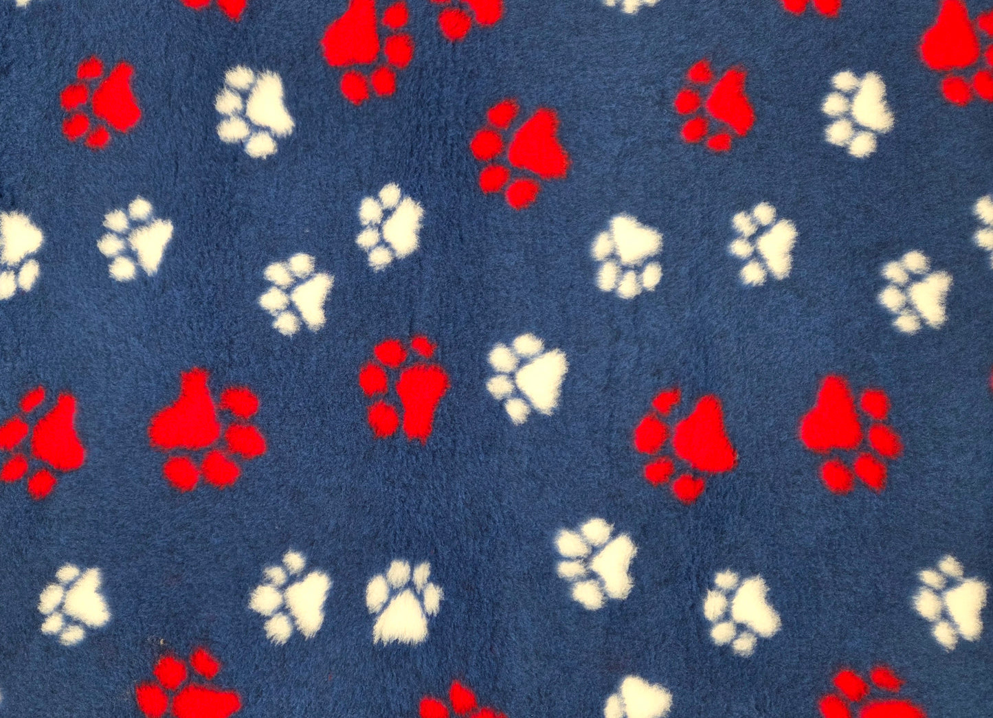 Vet Bed - Rubber Backed - Navy Blue with Red and White Paws