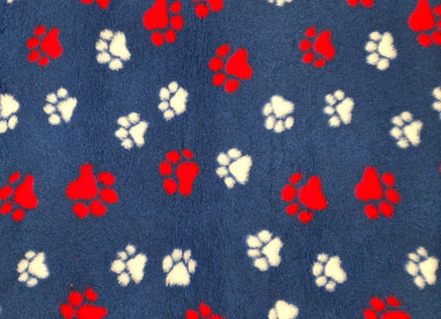 Vet Bed - Rubber Backed - Navy Blue with Red and White Paws