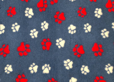 Vet Bed - Rubber Backed - Navy Blue with Red and White Paws