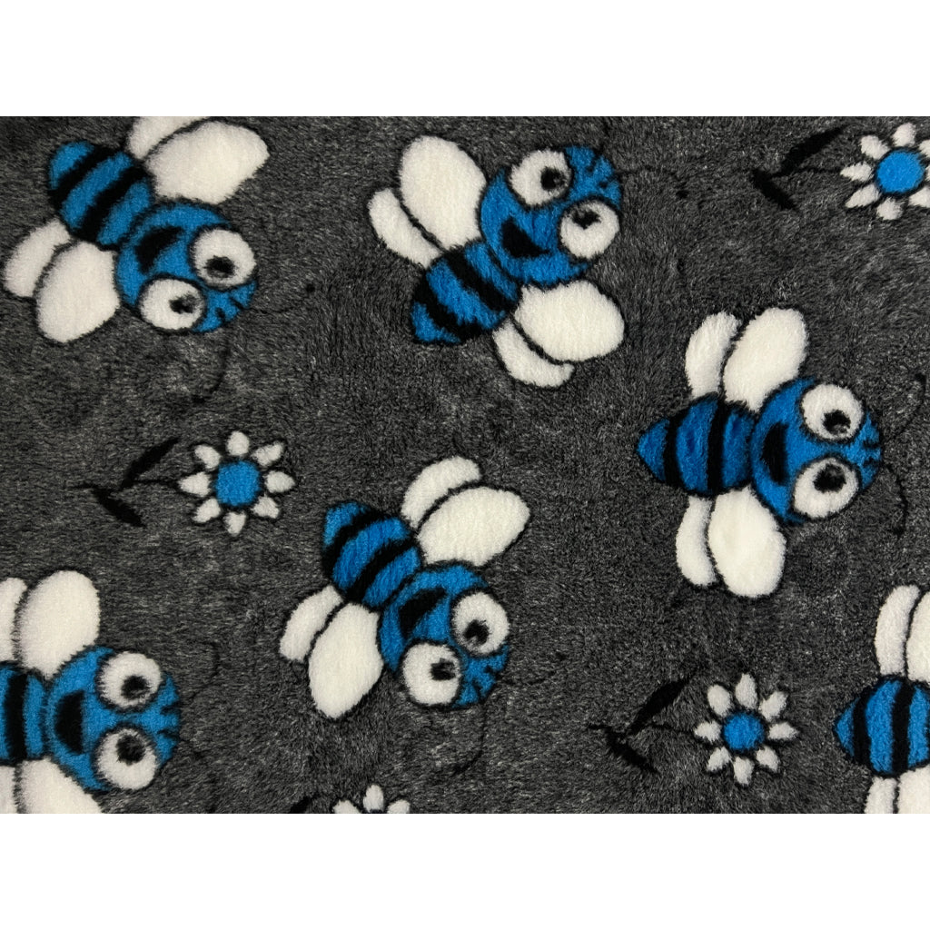 Vet Bed - Rubber Backed - Charcoal, Teal and White Happy Bee