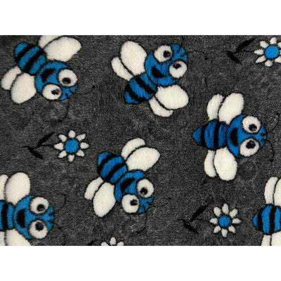 Vet Bed - Rubber Backed - Charcoal, Teal and White Happy Bee