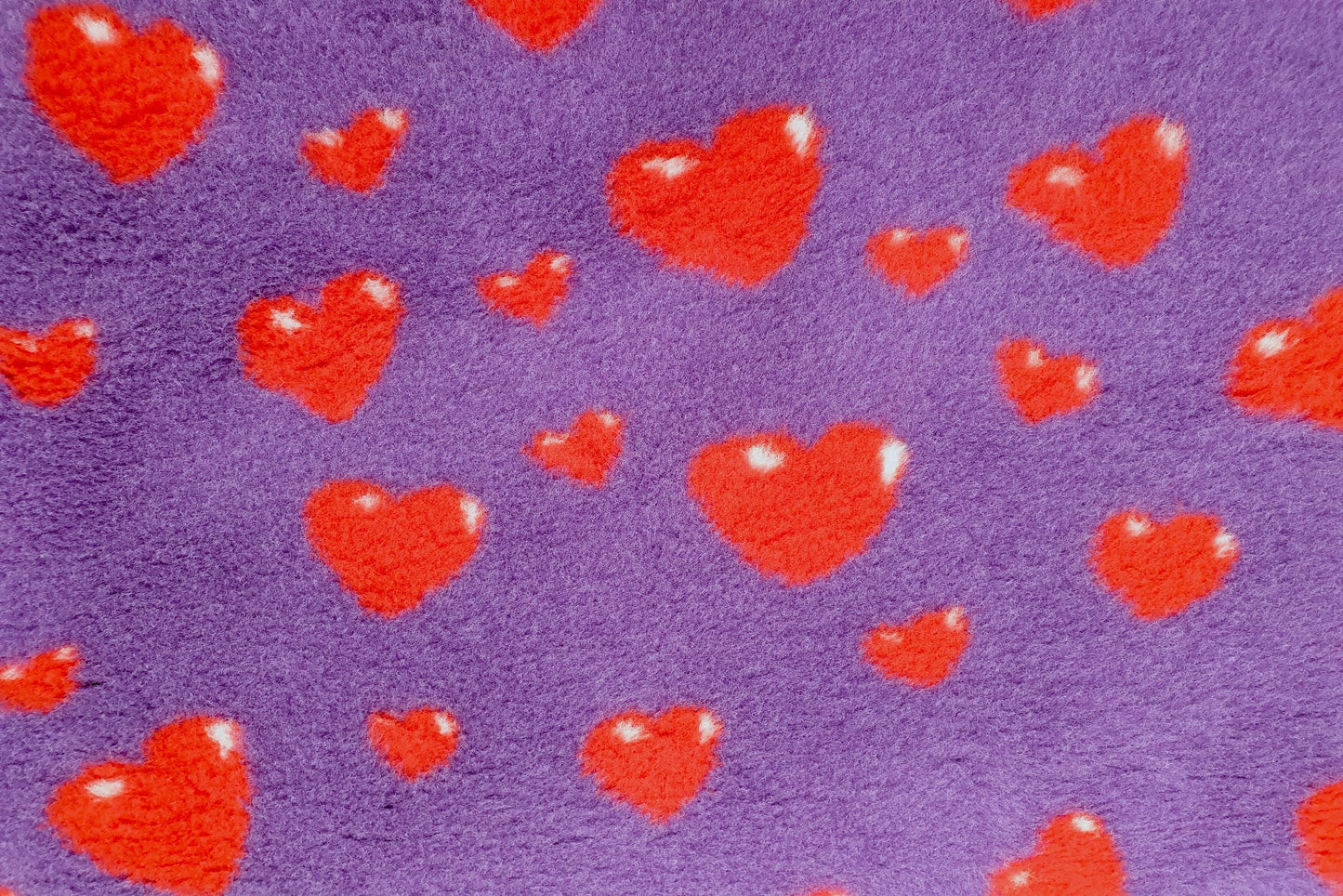 Vet Bed - Rubber Backed - Purple with Red 3D Hearts