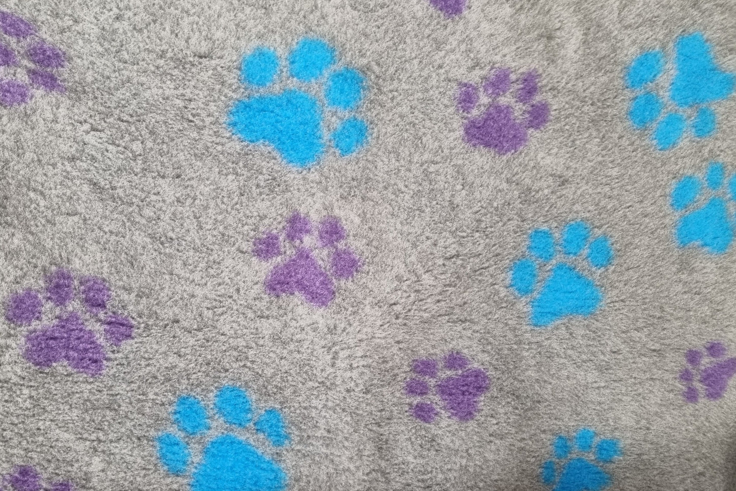 Vet Bed - Rubber Backed - Grey with Purple and Teal Paws