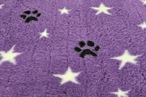 Vet Bed - Rubber Backed - Purple with White Stars and Black Paws