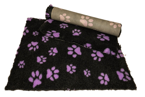 Vet Bed - Rubber Backed - Charcoal with Purple Designer Paws