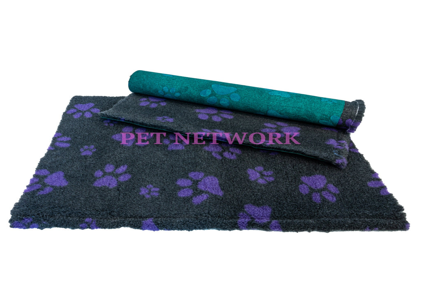 Vet Bed - Green Backed - Charcoal with Purple Designer Paws