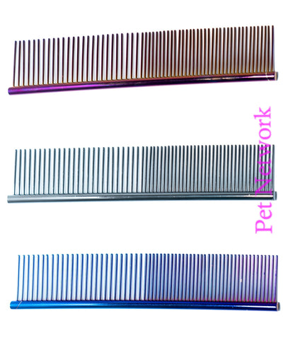 METALLIC ROUND BACK MEDIUM/COARSE DOG COMB 7.5" - ASSORTED COLOURS AVAILABLE