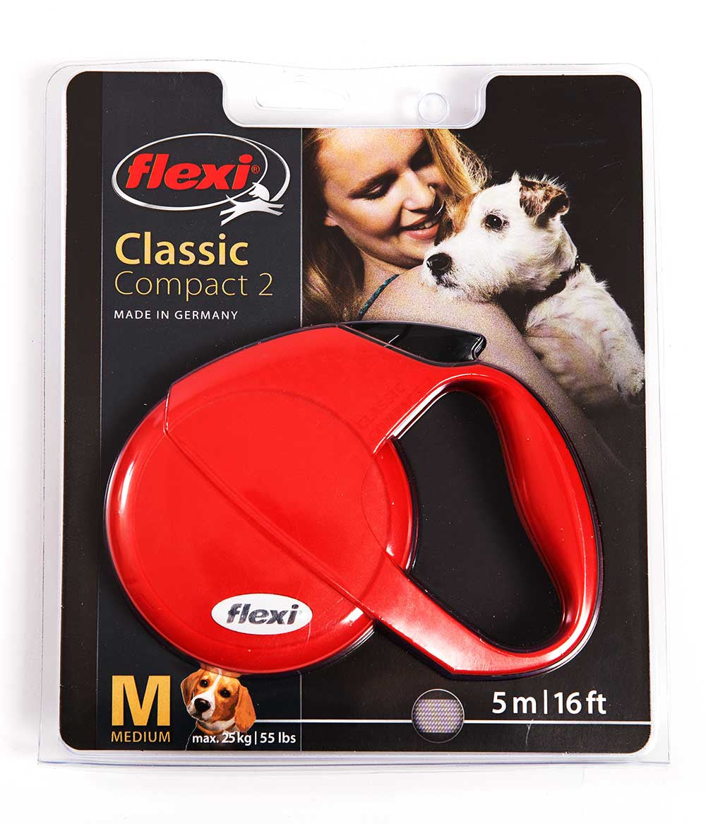 FLEXI CLASSIC COMPACT 2 RED - MEDIUM MAX WEIGHT 25KG - 5M (16FT LENGTH)