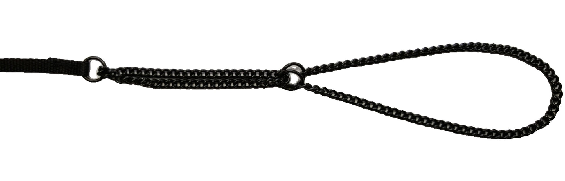 English Black Chain Martingale with Flat Nylon Lead - Assorted Sizes