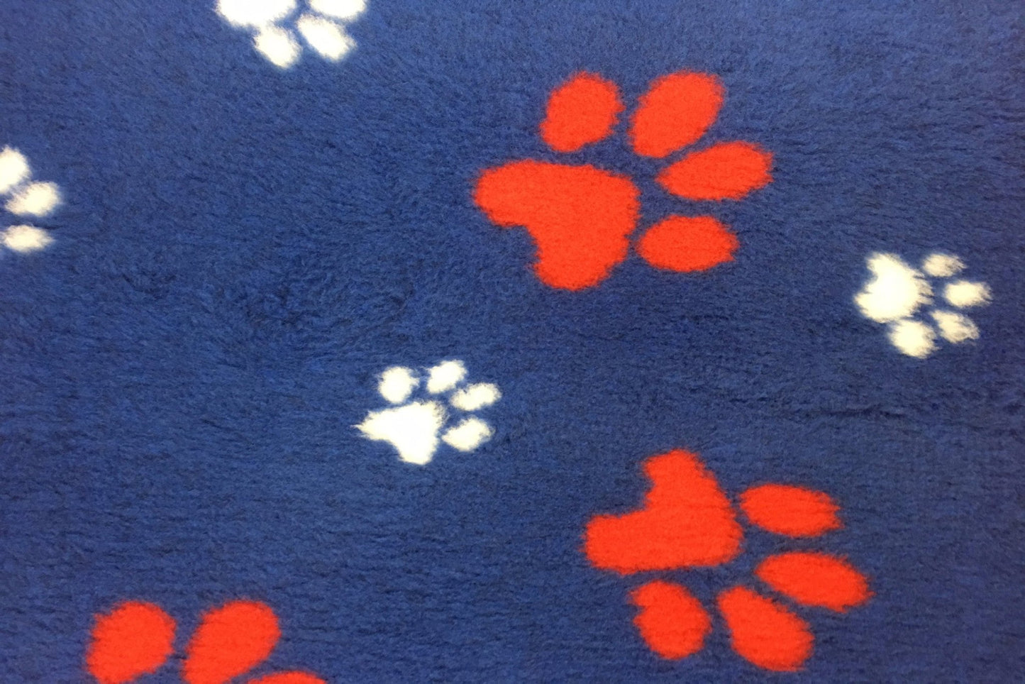 Vet Bed - Rubber Backed - Navy with Red and White Paws