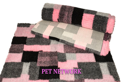 Vet Bed - Rubber Backed - Pink, Grey and Black Rectangles