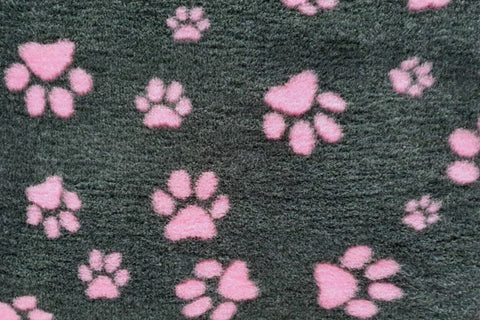 Vet Bed - Rubber Backed - Charcoal with Pink Designer Paws