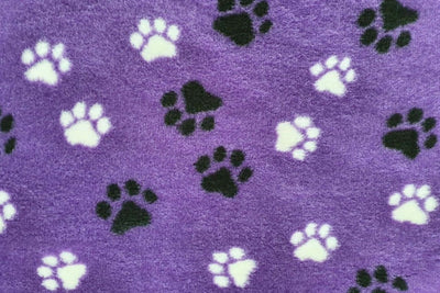 Vet Bed - Rubber Backed - Purple with Black and White Paws